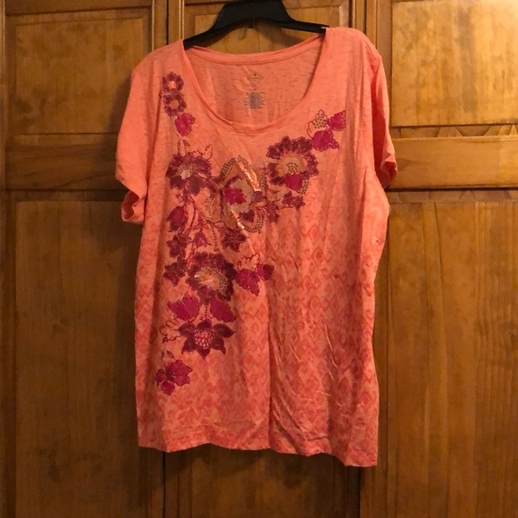 St. John’s Bay Coral Floral Embellished Women's Top 2X - Picture 1 of 4